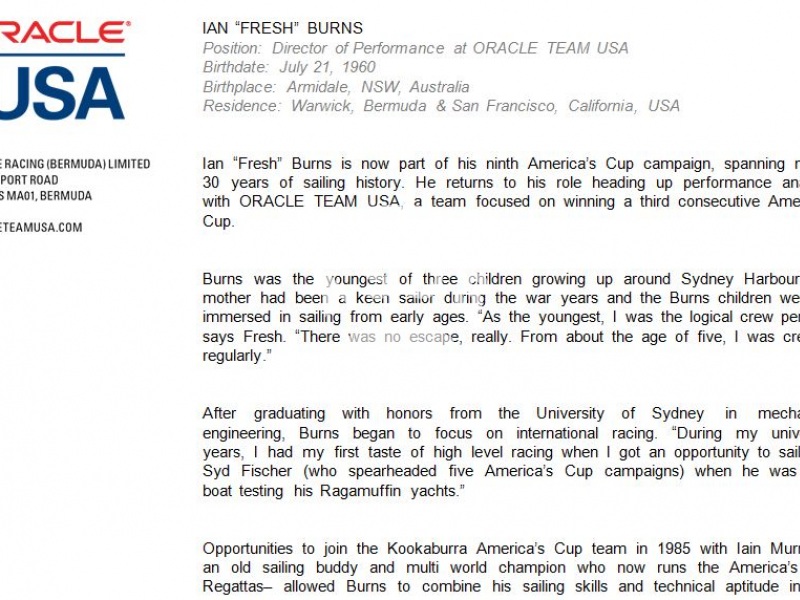 Ian Burns, Oracle Team USA