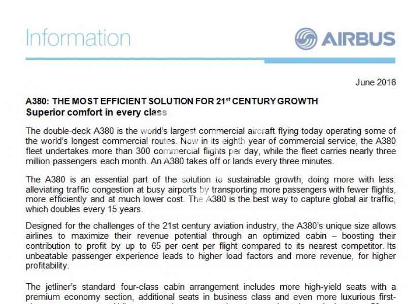 A380: The most efficient solution for 21st century growth