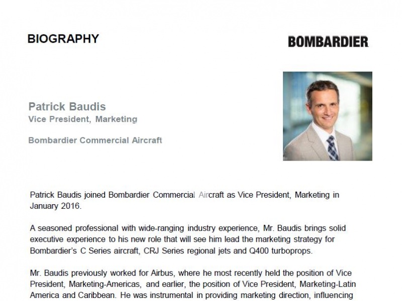 Patrick Baudis, Bombardier Commercial Aircraft