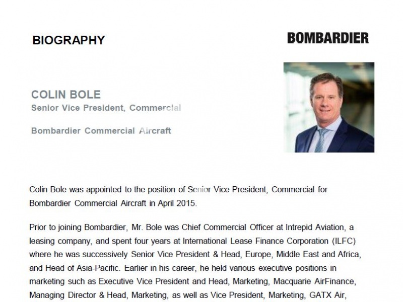 Colin Bole, Bombardier Commercial Aircraft